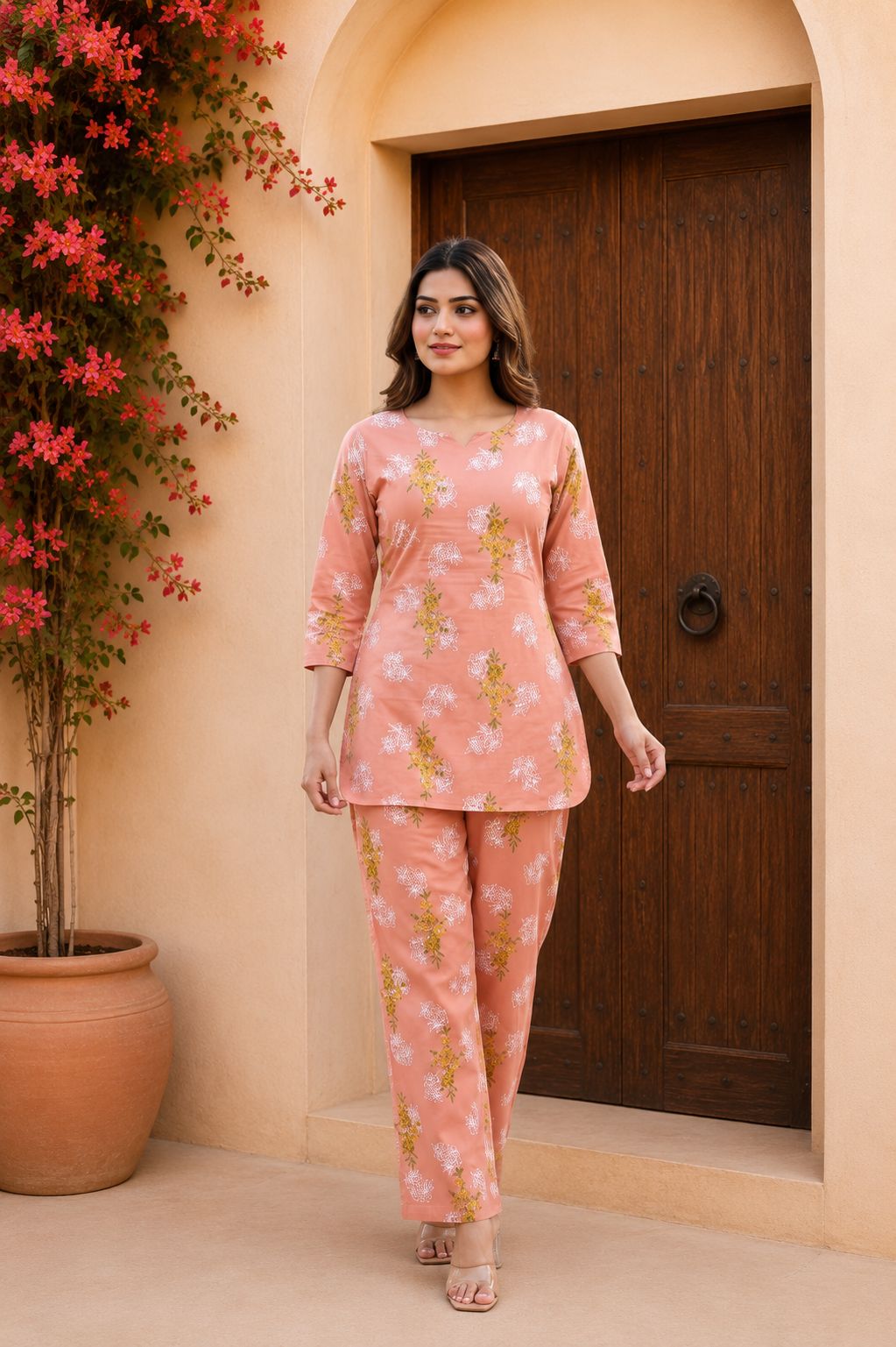 Peach Floral Printed Co-Ord Set